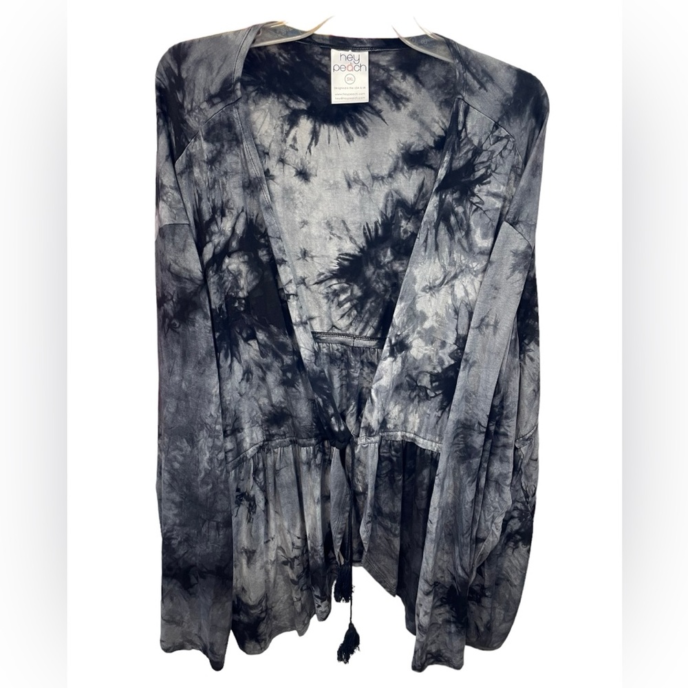 Hey Peach Lightweight Abstract Print Elastic Waist Long Sleeve Cardigan 5XL - Picture 2 of 7